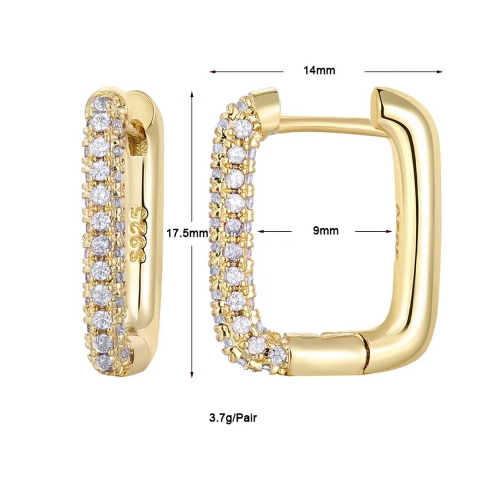 Rectangle Gold Zircon Hoop Earrings